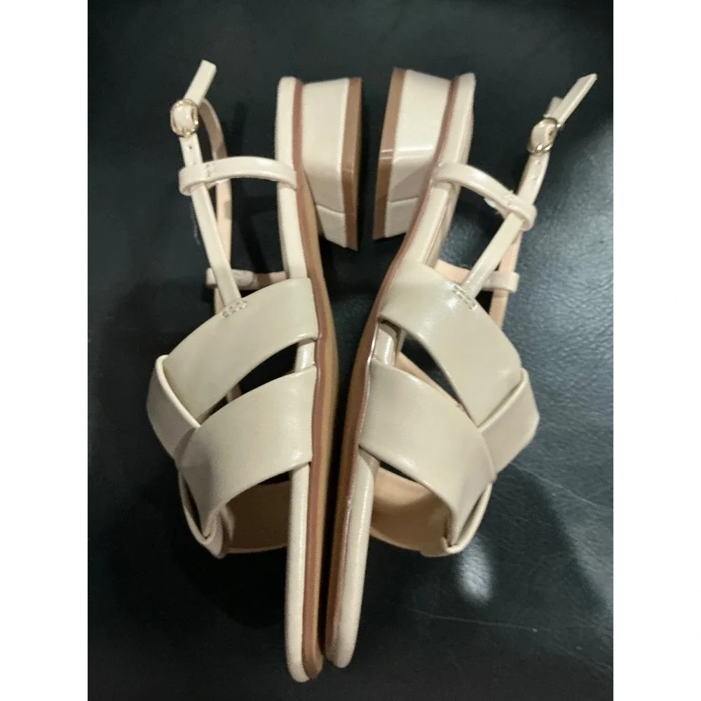 Journee‎ Tabatha Sandals Womens 8 Nude Block Heel Slingback Knot Square